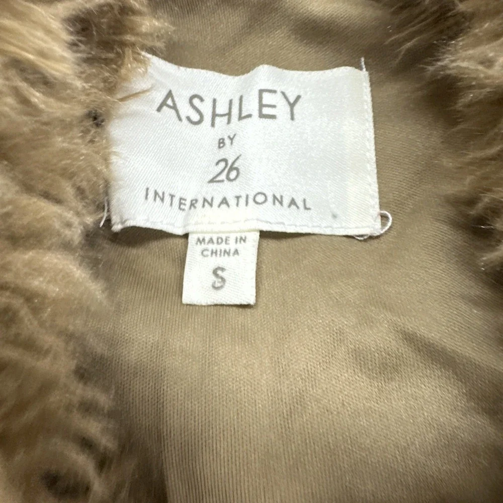 Ashley by 26 International Faux Fur Vest Women's Size S Brown Shaggy Open Front